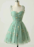 Light Green Sweetheart Floral Straps Party Dress, Light Green Homecoming Dress