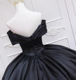 Black Satin Off Shoulder Long Party Dress, Black Sweet 16 Dress