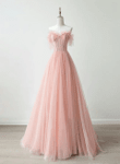 Pretty Light Pink Tulle Off Shoulder Party Dress, Pink Tulle Formal Dress