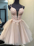Pink Tulle with Lace Beaded Short Party Dress, Pink Tulle Homecoming Dresses