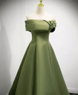 Green Off Shoulder Satin A-line Prom Dress, Green Simple Long Formal Dress