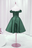Green Off Shoulder Satin Knee Length Party Dress, Green Homecoming Dress