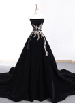Black Velvet Scoop Long Formal Dress with Lace, Black Long Party Dress