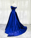 Royal Blue Satin Off Shoulder Long Party Dress, Blue Simple Prom Dress