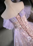 Light Purple Floral Tulle Off Shoulder Party Dress, Light Purple Tulle Prom Dress
