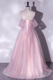 Pink Off Shoulder Tulle Sweetheart Long Party Dress, Pink A-line Prom Dress