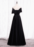 Black Satin Off Shoulder Lace-up Party Dress, Black Off Shoulder Prom Dress