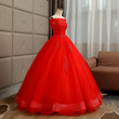 Red Off Shoulder Ball Gown Tulle Sweet 16 Dress, Red Tulle Long Party Dress