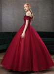 Dark Red Ball Gown Sweetheart Off Shoulder Party Dress, Dark Red Sweet 16 Dress