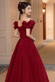 Wine Red Sweetheart Long A-Line Prom Dress, Off the Shoulder Long Evening Dress