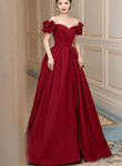 Wine Red Sweetheart Long A-Line Prom Dress, Off the Shoulder Long Evening Dress