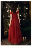 Dark Red Shiny Tulle Long Formal Dress, Dark Red Tulle Evening Dress Prom Dress