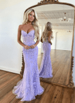 Light Purple Purple Mermaid Lace Long Prom Dress, Light Purple Evening Dress