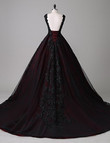 Black and Red Round Neckline Wedding Dress, Black and Red Evening Gown