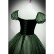 Lovely Green Tulle Long Formal Dress, Green A-line Short Sleeves Party Dress