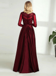Wine Red Satin and Lace Long Sleeves Party Dress, Wine Red Evening Dress Prom Dress