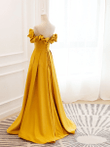 Yellow Satin Off Shoulder Long Party Dress, A-line Yellow Sweetheart Prom Dress