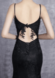 Black Mermaid Lace Straps Long Formal Dress, Black Sweethart Prom Dress