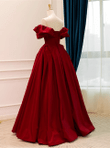 Lovely Satin Off Shoulder Long Party Dress, Wine Red Sweetheart Prom Dress