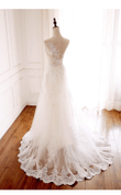 Beautiful White Tulle with Lace Round Neckline Long Party Dress, White Tulle Wedding Dress