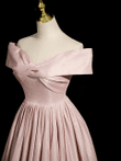 Pink Satin Off Shoulder Long Party Dress, A-line Pink Evening Dress Prom Dress