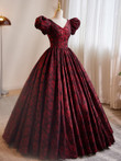 Elegant Black and Red Long Formal Dress, A-line Long Lace Wedding Party Dress