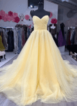 Light Yellow Tulle Strapless Long Party Dress, Sweetheart A-line Long Prom Dress