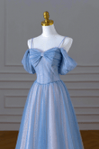 Pretty Light Blue Beaded Sweetheart Long A-line Prom Dress, Light Blue Formal Dress