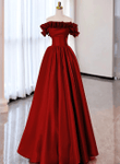 Wine Red Satin Long Prom Dress Party Dress, Wine Red A-line Long Formal Evening Dress