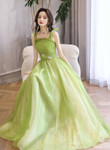Light Green Tulle Straps Long Party Dress, Light Green Prom Dress