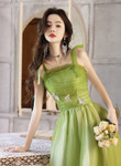 Light Green Tulle Straps Long Party Dress, Light Green Prom Dress