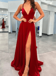 Wine Red A-line Velvet Long Prom Dress with Cross Back, Wine Red Formal Dress