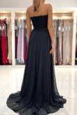 Black Chiffon Sweetheart with Lace Long Party Dress, Black Wedding Party Dress
