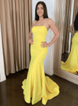 Light Yellow Mermaid Long Straps Formal Dress, Light Yellow Evening Dress Prom Dress