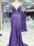 Purple Sequins Mermaid Straps Long Formal Dress, Mermaid Sequins Prom Dress