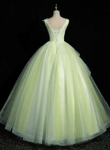 Light Green Tulle V-neckline Long Formal Dress, Light Green Sweet 16 Dress