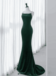 Elegant Green Velvet Mermaid Straps Long Prom Dress, Green Evening Dress Party Dress