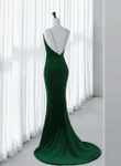 Elegant Green Velvet Mermaid Straps Long Prom Dress, Green Evening Dress Party Dress