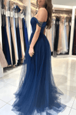 Navy Blue Simple Tulle A-line Long Prom Dress, Navy Blue Bridesmaid Dress