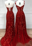 Wine Red Tulle Sweetheart Straps Long Party Dress, Wine Red Prom Dress