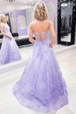 Lavender Tulle Straps Lace Long Formal Dress, Lavender Evening Dress