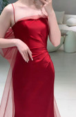 Red Mermaid Straps Long Party Dress with Tulle, Red Mermaid Evening Dress