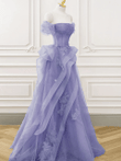 Lovely Purple Tulle Off Shoulder Party Dress, A-line Tulle Evening Dress Prom Dress