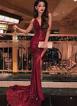 Burgundy Sequins Mermaid Long Evening Dress, Burgundy Sequins Prom Dress