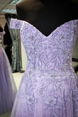 Off the Shoulder Purple Lace Prom Dress, Purple Long Lace Formal Evening Dress