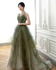 Green Tulle Layers Beaded Long Party Dress, A-line Green Evening Dress Prom Dress
