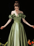 Green Satin Off Shoulder Long Party Dress, Green Long Prom Dress