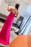Hot Pink Sweetheart Corset Lace Long Prom Dress with Slit, Pink Formal Dress