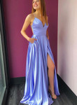 Lavender High Slit Long Prom Dress with Pockets, Lavender Party Dress