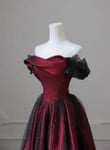Black and Red Off Shoulder Satin Long Prom Dress, Off the Shoulder Party Dress
